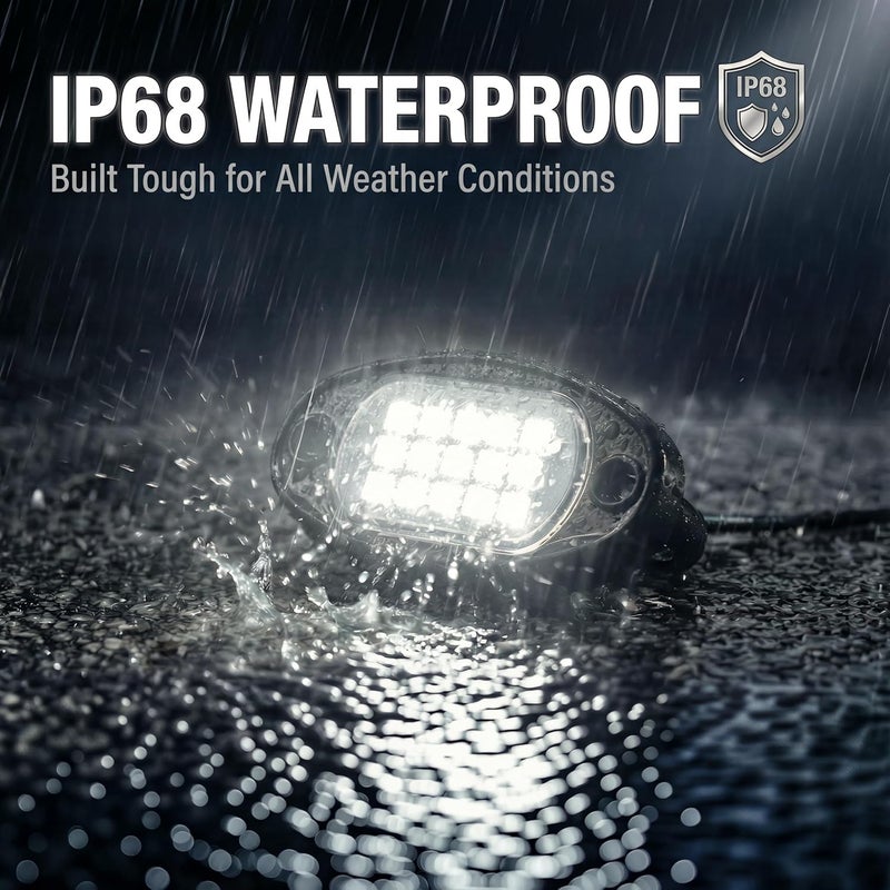 YONEDA 20 Pods White Rock Lights 6000K Ultra Bright LED Neon Underglow Lights IP68 Waterproof for Trucks SUV UTV ATV RZR Car Boats Pickup Motorcycle with 39.37ft Extension Wire - Image 2